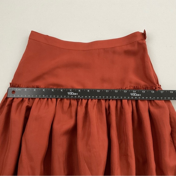 Anthro Snak Skirt Sz 0 Orange Midi Crinkle 100% Silk Tiered Boho - Picture 6 of 7
